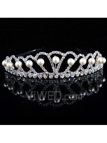 Prachtige legering met rhinestiones en parel bruiloft tiara