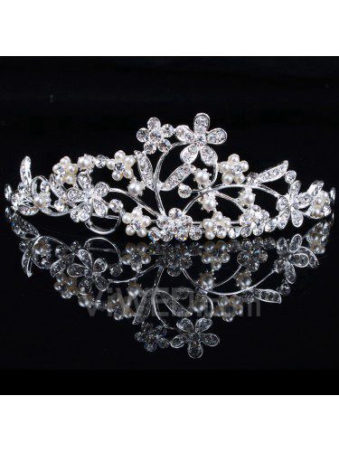 Flor de la aleación con la perla y diamantes de imitación tiara de la boda