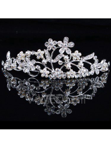 Legering blomst med perle og rhinestone bryllup tiara