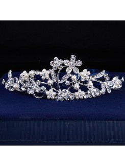 Alloy Flower with Pearl and Rhinestone Wedding Tiara