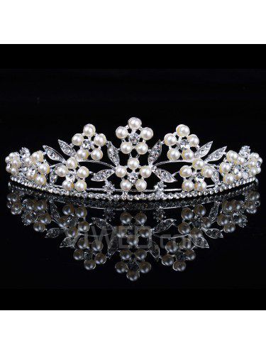 Beauitful Alloy with Pearls and Rhinestones Bridal Tiara