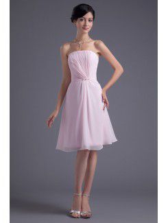 Chiffon Strapless Column Knee Length Sash Cocktail Dress