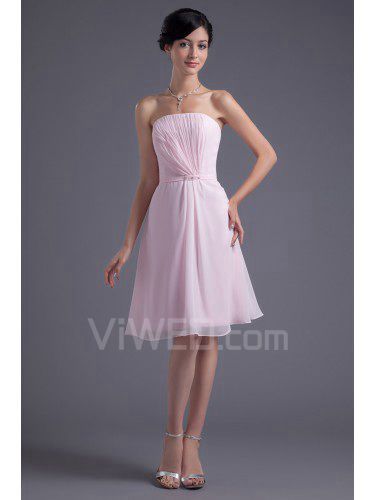 Chiffon Strapless Column Knee Length Sash Cocktail Dress