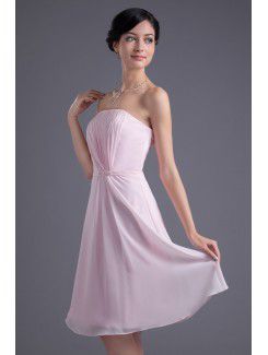 Chiffon Strapless Column Knee Length Sash Cocktail Dress