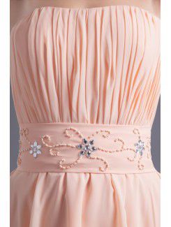 Chiffon Strapless Corset Knee Length Sash and Embroidered Cocktail Dress