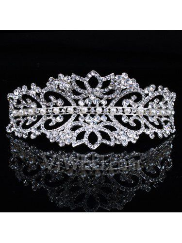 Aleación de la manera con las perlas y diamantes de imitación tiara de la boda