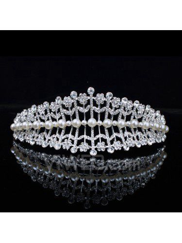 Alloy with Pearls and Rhinestones Flowers Wedding Tiara