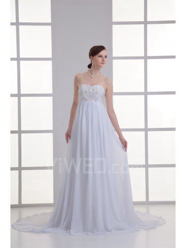 Chiffon sweetheart colonna spazzare treno abito da sposa ricamato