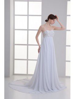 Chiffon Sweetheart Column Sweep train Embroidered Wedding Dress