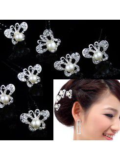 Butterfly Alloy with Rhinestone and Pearl Wedding Headpiece