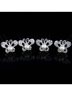 Butterfly Alloy with Rhinestone and Pearl Wedding Headpiece