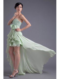 Chiffon Sweetheart Sheath Short Bow and Embroidered Cocktail Dress