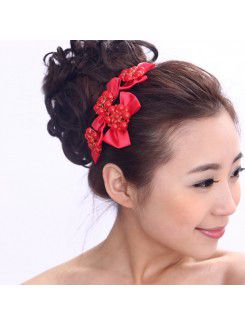 Red Bowknot and Alloy with Rhinestone Wedding Headpiece