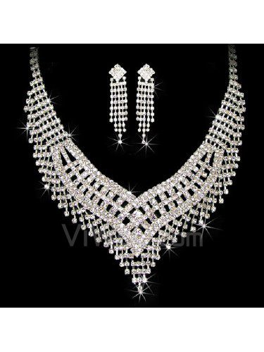 Shining Rhinestones Wedding Bridal Jewelry Set, Including Necklace and Earring, Tiara