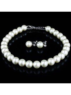 Gorgeous Wedding Jewelry Set,Including Pearls Necklace with Pearls and Rhinestones Earrings