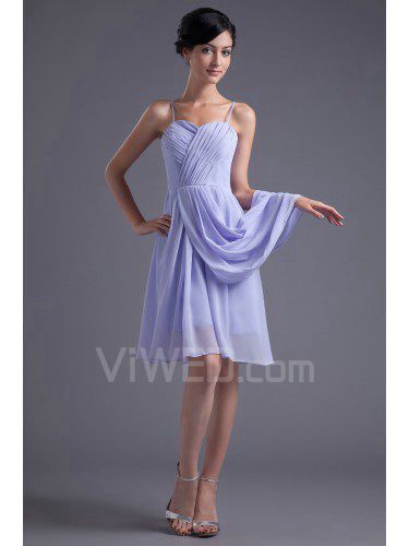 Chiffon Spaghetti Column Knee-Length Crisscross Ruched Cocktail Dress