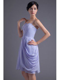 Chiffon Spaghetti Column Knee-Length Crisscross Ruched Cocktail Dress