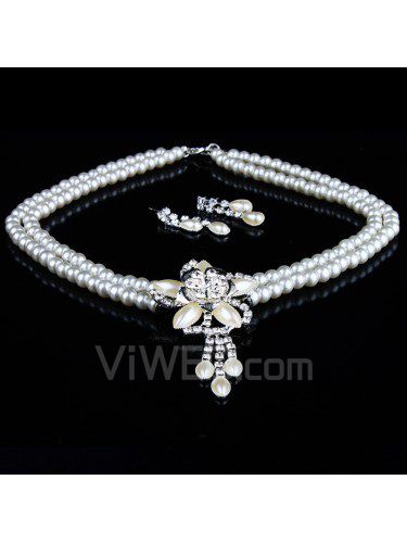 Blume strass und perlen damen hochzeit schmuck-set, einschließlich kette und ohrringe