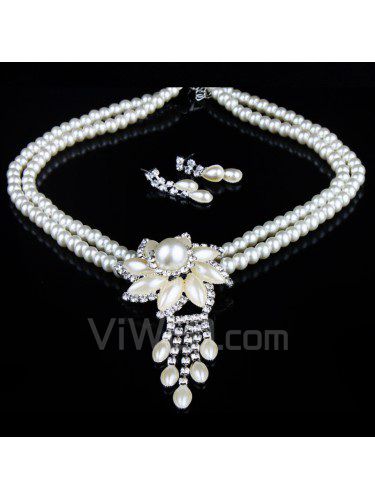 Beauitful strasssteinen und perlen blume hochzeit schmuck , halskette und ohrringe set