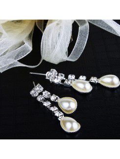 Shining Pearls and Rhinestones Wedding Jewelry Set, Including Earrings and Necklace