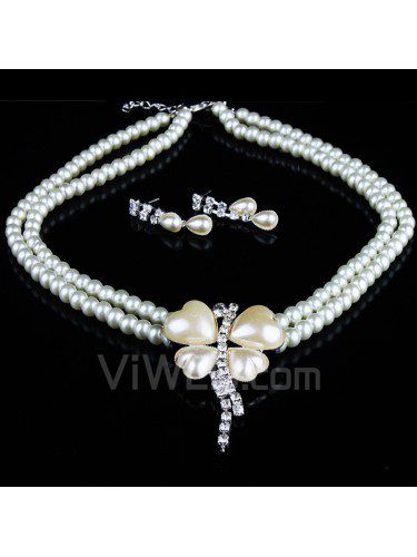 Strass und perlen schatz hochzeit schmuck mit halskette und ohrringe set