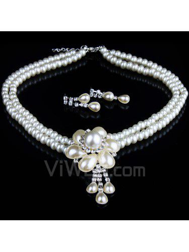 Mode bryllup smykker sæt , herunder blomst perler neckelace og øreringe med rhinsten