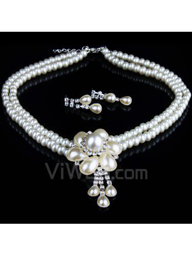 Mode hochzeit schmuck-set , einschließlich blume perlen neckelace und ohrringe mit strass