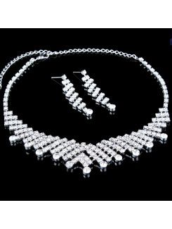 Gorgeous Alloy with Rhinestones Wedding Jewelry Set, Including Earrings and Necklace