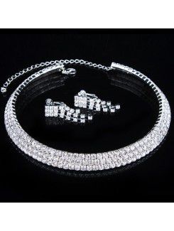 Künstlerischen legierung mit strass damen hochzeit schmuck-set, einschließlich kette und ohrringe