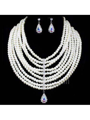 Fantastisk bryllup smykker sæt-perler halskæde og rhinestones øreringe