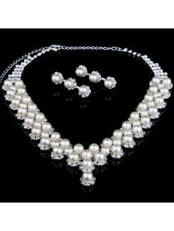 Shining Wedding Jewelry Set,Including Pearls and Rhinestones Earrings,Necklace