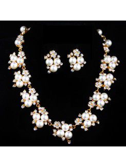 Gorgeous Wedding Jewelry Set,Rhinestones and Pearls with Alloy Plated Earrings and Necklace