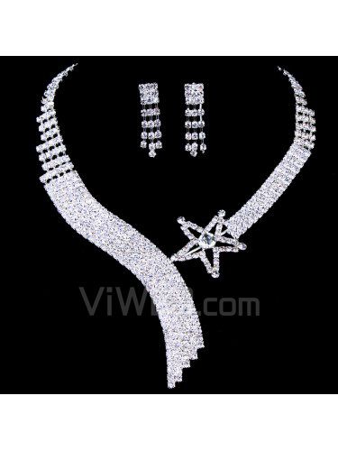 Artistic Alloy with Rhinestones Star Wedding Jewelry Set Including Necklace and Earrings