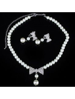 Gorgeous Rhinestones and Pearls with Alloy Plated Wedding Jewelry Set,Including Earrings,Necklace and Tiara