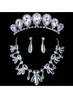 Beauitful Rhinestones and Zircons with Glass Wedding Jewelry Set,Including Earrings,Necklace and Tiara