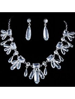 Beauitful Rhinestones and Zircons with Glass Wedding Jewelry Set,Including Earrings,Necklace and Tiara