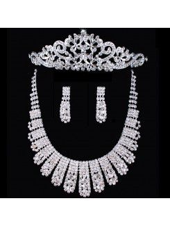 Beauitful legierung mit strass hochzeit schmuck-set, einschließlich ohrringe und halskette , diadem