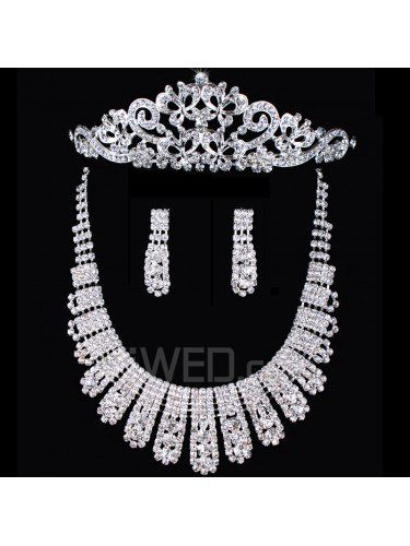 Beauitful Alloy with Rhinestones Wedding Jewelry Set, Including Earrings and Necklace,Tiara