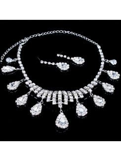 Fashion Alloy and Rhinestones Wedding Jewelry Set with Earring,Necklace and Tiara