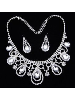 Gorgeous Rhinestones Wedding Jewelry Set with Earrings,Tiara and Necklace