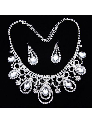 Smukke rhinestones bryllup smykker sæt med øreringe , tiara og halskæde