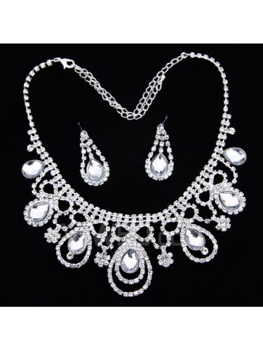 Gorgeous Rhinestones Wedding Jewelry Set with Earrings,Tiara and Necklace