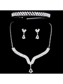 Bruiloft sieraden set-glanzende legering met strass ketting, oorbellen en tiara