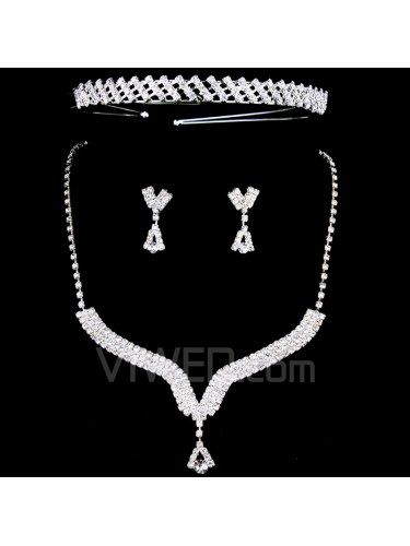 Bruiloft sieraden set-glanzende legering met strass ketting, oorbellen en tiara