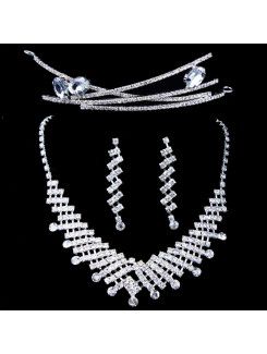 New Style Rhinestones Wedding Jewelry Set with Necklace,Earrings and Headpiece