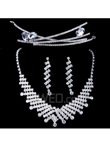 New Style Rhinestones Wedding Jewelry Set with Necklace,Earrings and Headpiece