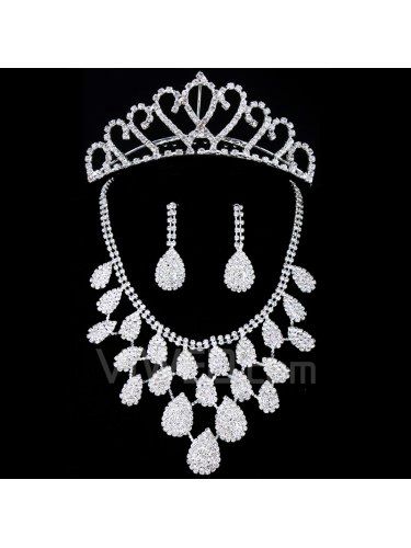 Shining Rhinestones Wedding Jewelry Set Earrings,Necklace and Combs