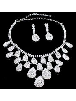 Shining Rhinestones Wedding Jewelry Set Earrings,Necklace and Combs