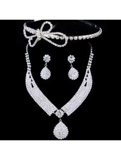 Prachtige legering bruiloft bruids sieraden set met strass oorbellen, ketting en tiara