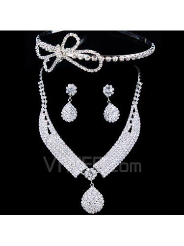 Gorgeous Alloy Wedding Bridal Jewelry Set with Rhinestones Earrings,Necklace and Tiara